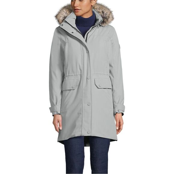 Land's End Expedition Coat Waterproof Down 600 fill Faux Fur Hood Fog Color MP - Picture 6 of 17